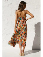 Ceinwen | Women's Tropical Print Spaghetti Strap Wrap Midi Sundress