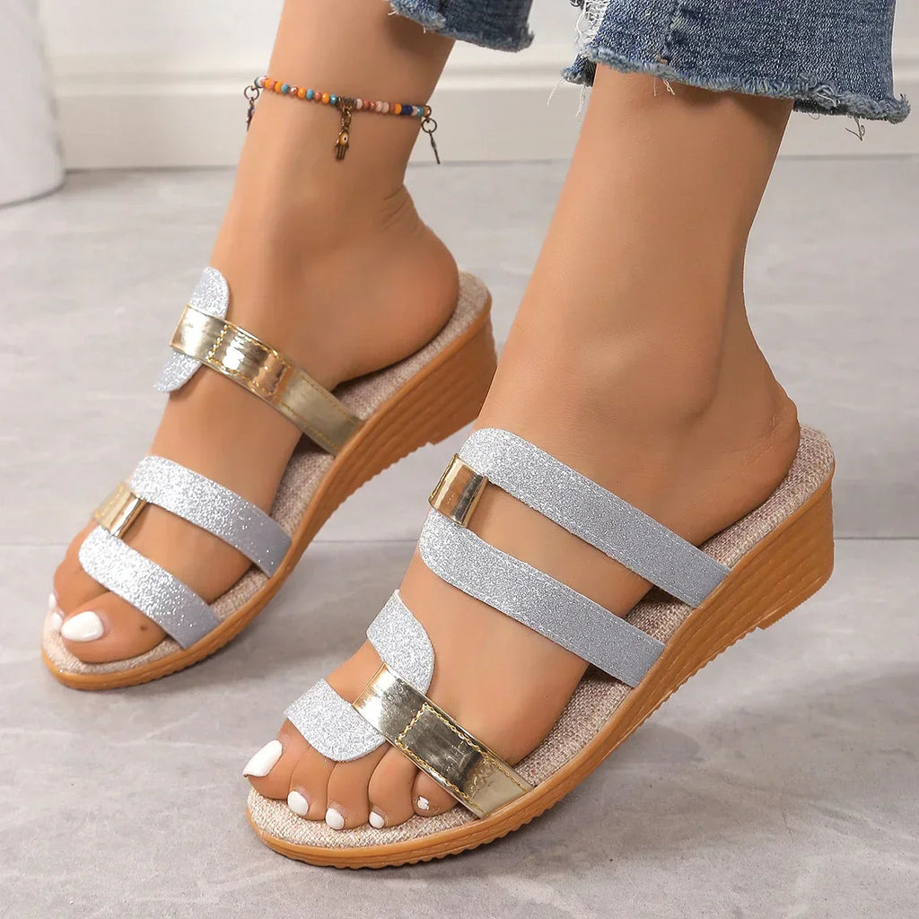 Jolene | Women's Elegant Slide Sandals with Gold Accents