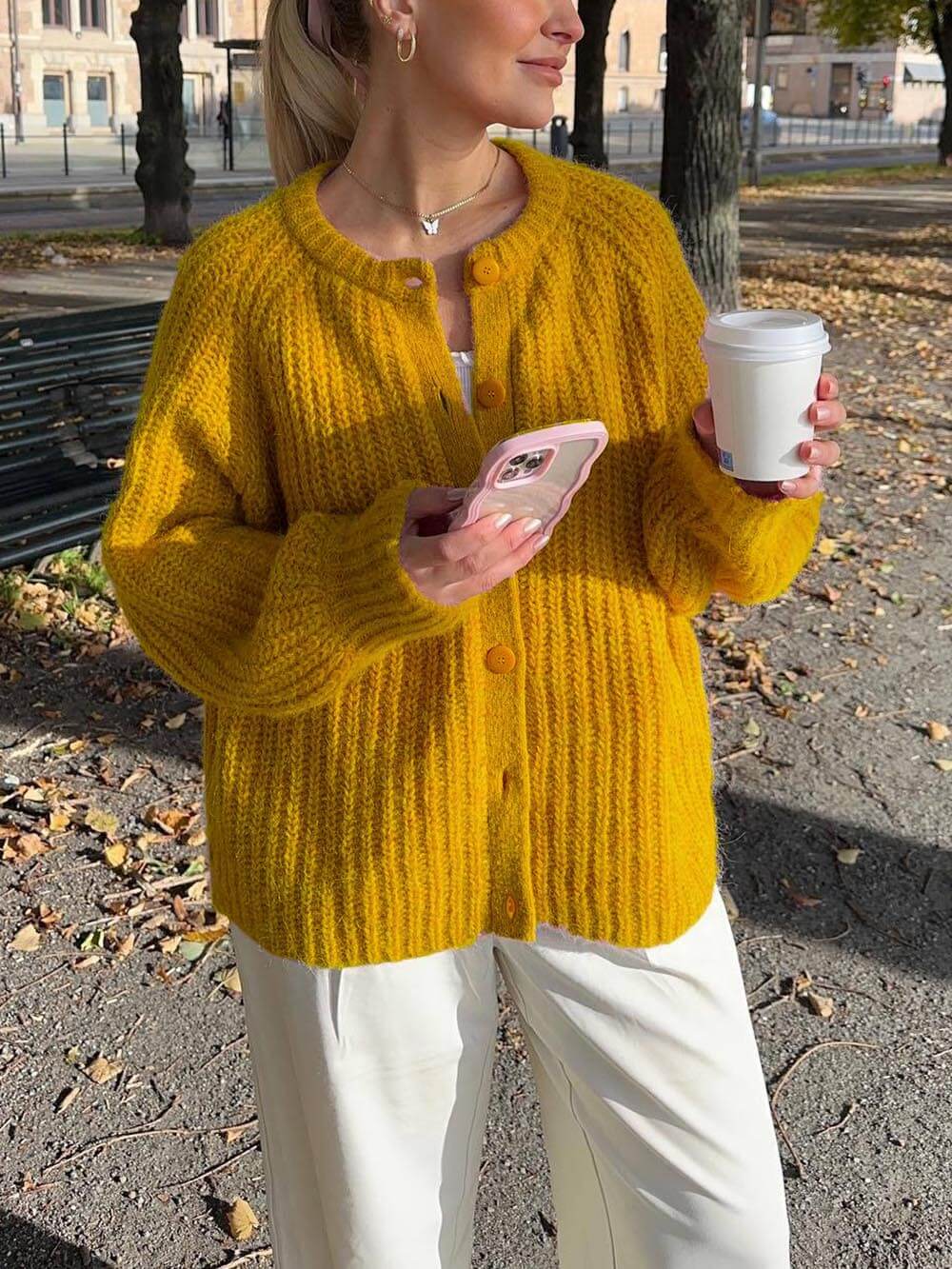 Grace & Jess | Loose Solid Color Long Sleeve Cardigan