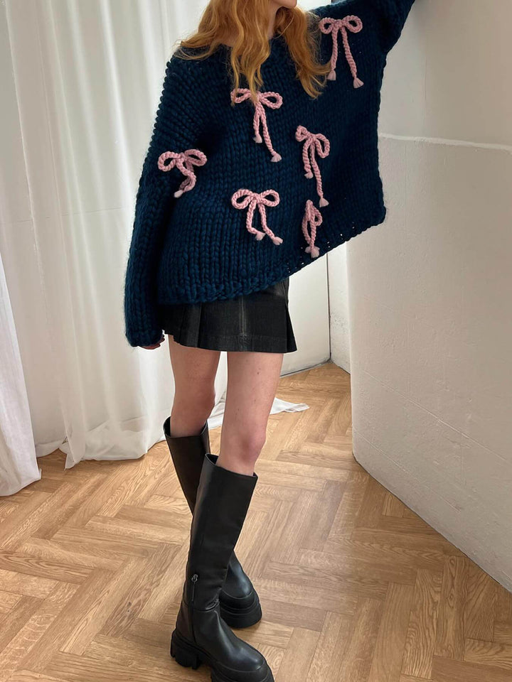 Grace & Jess | Bow Crew Neck Loose Sweater
