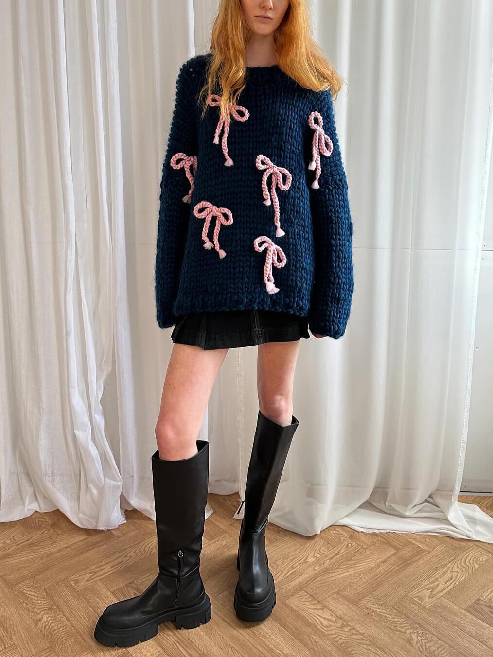 Grace & Jess | Bow Crew Neck Loose Sweater