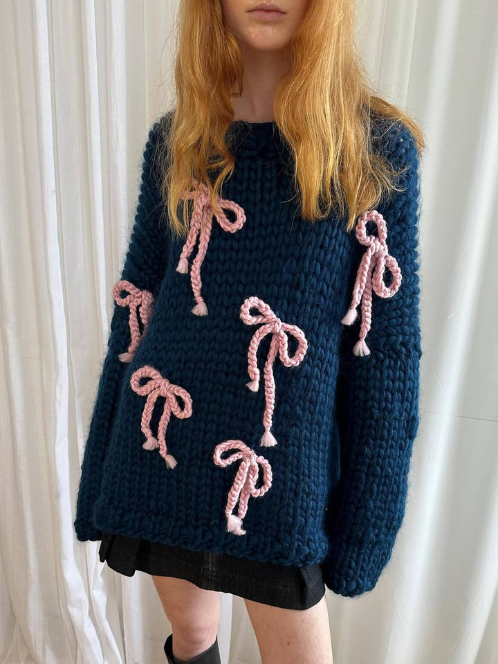 Grace & Jess | Bow Crew Neck Loose Sweater