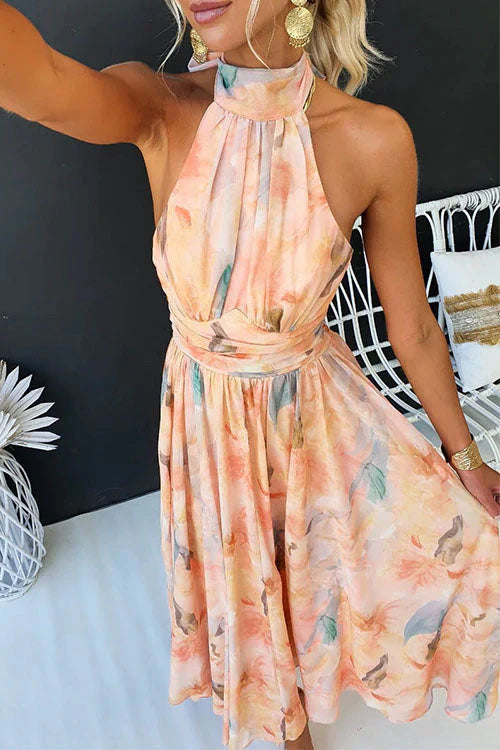 Dawn | Women's Elegant Floral Halter Neck Wedding Guest Maxi Dress