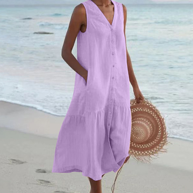 Branwen | Women's Sleeveless Tiered Midi Beach Dress