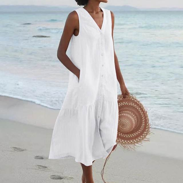 Branwen | Women's Sleeveless Tiered Midi Beach Dress