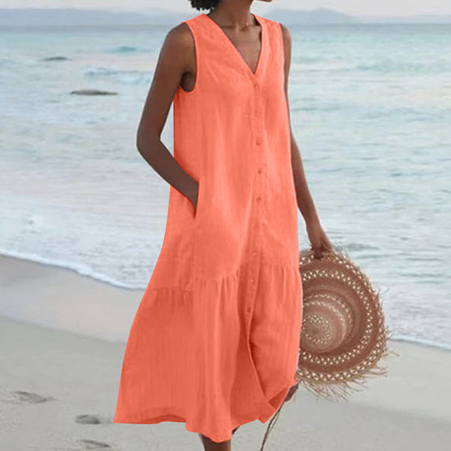 Branwen | Women's Sleeveless Tiered Midi Beach Dress