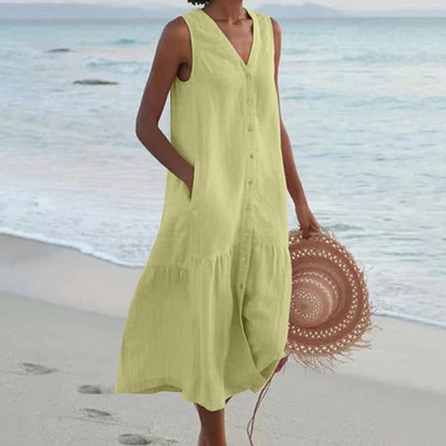 Branwen | Women's Sleeveless Tiered Midi Beach Dress