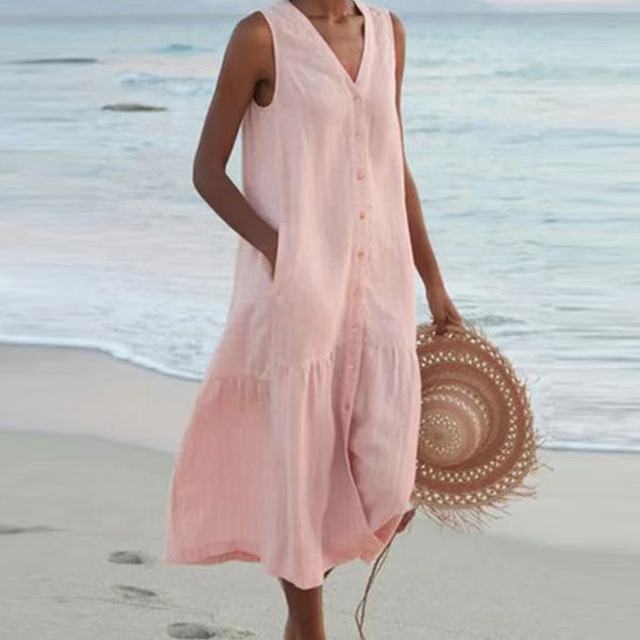 Branwen | Women's Sleeveless Tiered Midi Beach Dress