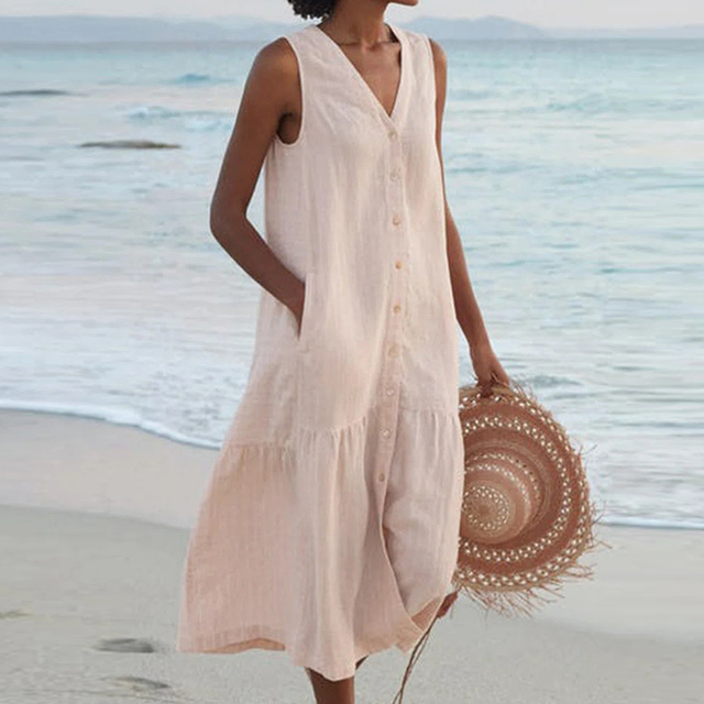Branwen | Women's Sleeveless Tiered Midi Beach Dress