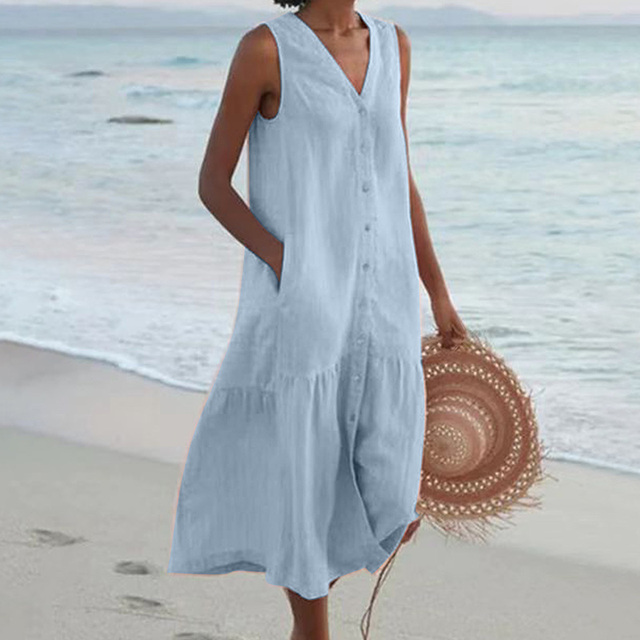 Branwen | Women's Sleeveless Tiered Midi Beach Dress