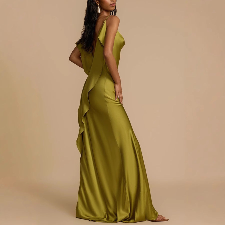 Zoraide | Women's Elegant Cowl Neck Spaghetti Strap Maxi Dress