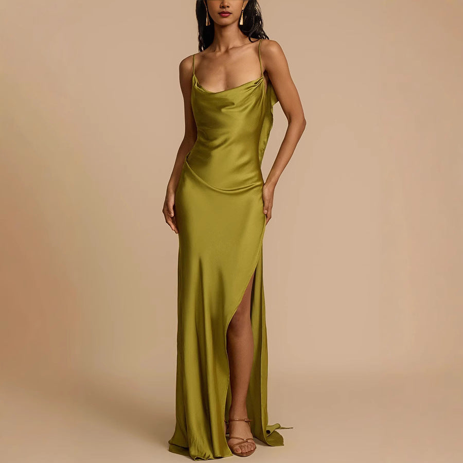Zoraide | Women's Elegant Cowl Neck Spaghetti Strap Maxi Dress