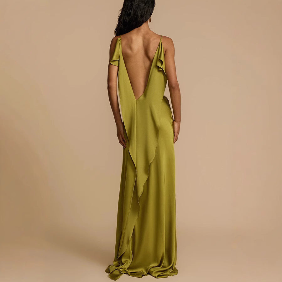 Zoraide | Women's Elegant Cowl Neck Spaghetti Strap Maxi Dress