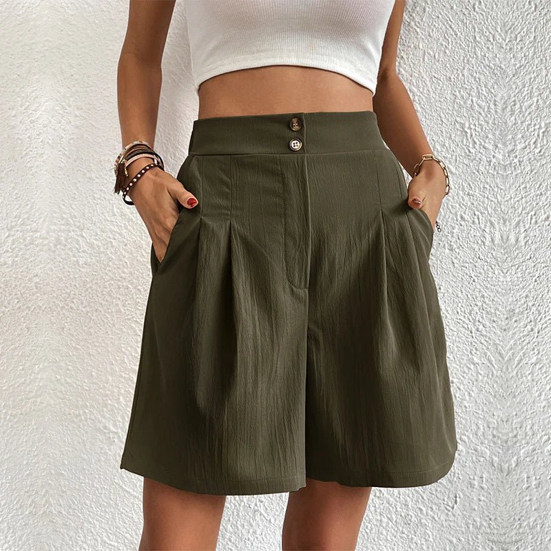 Rue | Women's High Waist Pleated Wide Leg Shorts