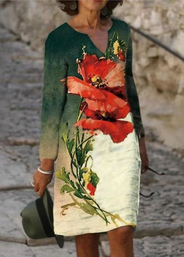 Emrys | Women's Casual V-Neck Floral Midi Dress
