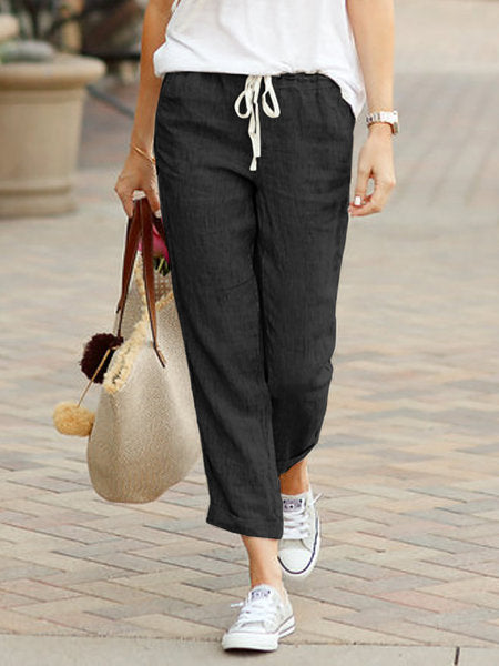 Sunniva | Women's Cropped Drawstring Chino Trousers