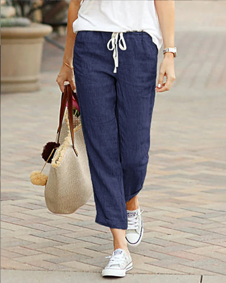 Sunniva | Women's Cropped Drawstring Chino Trousers