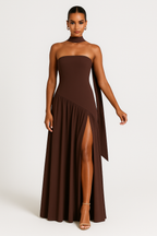 Fatima | Women's Chic Strapless High Slit A-Line Maxi Dress
