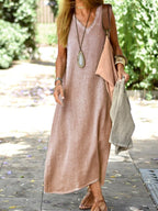 Charlotte | Women's Casual Sleeveless V-Neck Linen Maxi Sundress