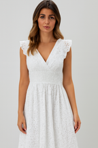 Ketilrid | Women's V-Neck Lace Trim Sleeveless Midi Sundress