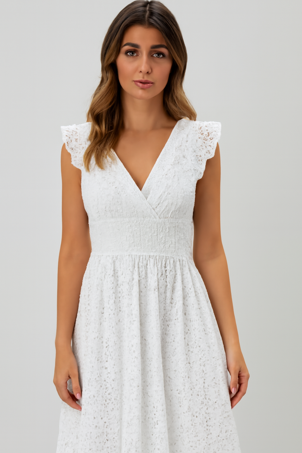 Ketilrid | Women's V-Neck Lace Trim Sleeveless Midi Sundress