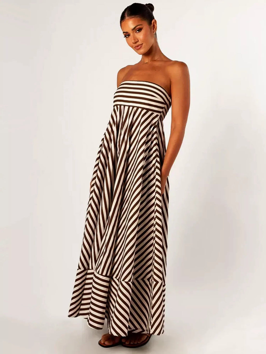 Grace | Women's Striped Strapless Bandeau Maxi Dress