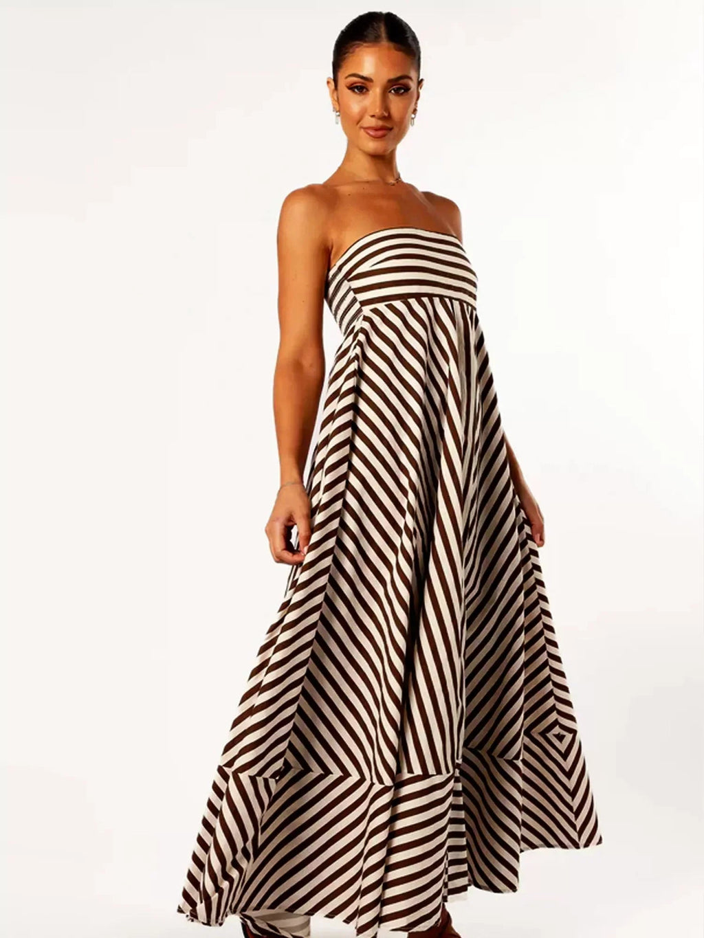 Grace | Women's Striped Strapless Bandeau Maxi Dress