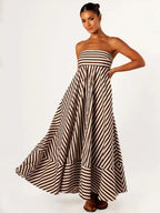 Grace | Women's Striped Strapless Bandeau Maxi Dress