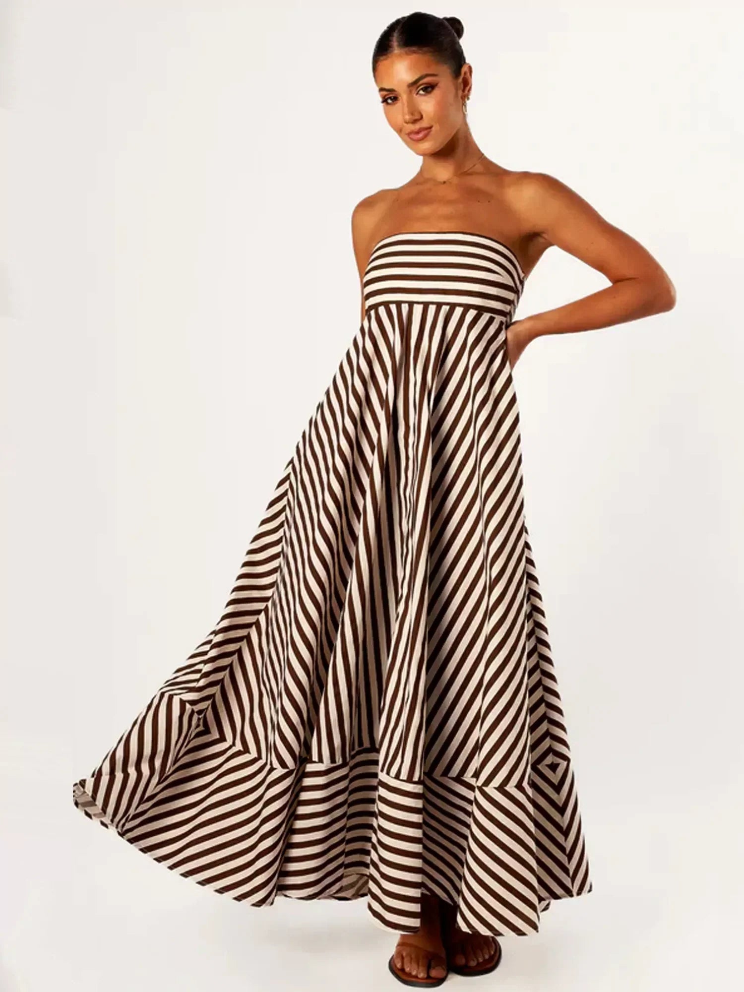 Grace | Women's Striped Strapless Bandeau Maxi Dress