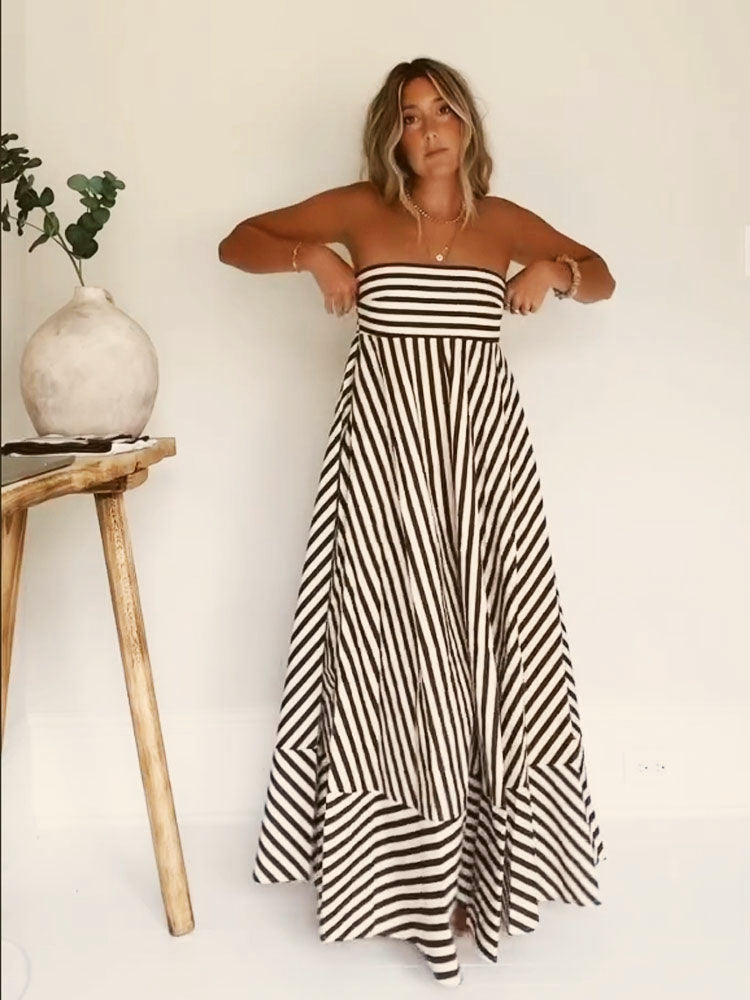 Grace | Women's Striped Strapless Bandeau Maxi Dress
