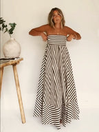 Grace | Women's Striped Strapless Bandeau Maxi Dress