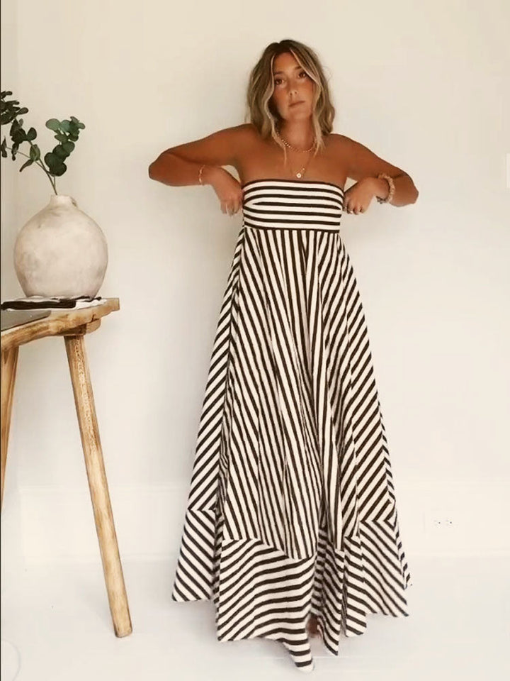 Grace | Women's Striped Strapless Bandeau Maxi Dress