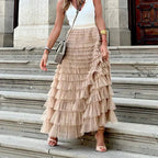 Leif | Women's High-Waisted Ruffle Tiered Maxi Skirt