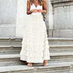 Leif | Women's High-Waisted Ruffle Tiered Maxi Skirt