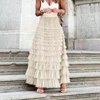 Leif | Women's High-Waisted Ruffle Tiered Maxi Skirt