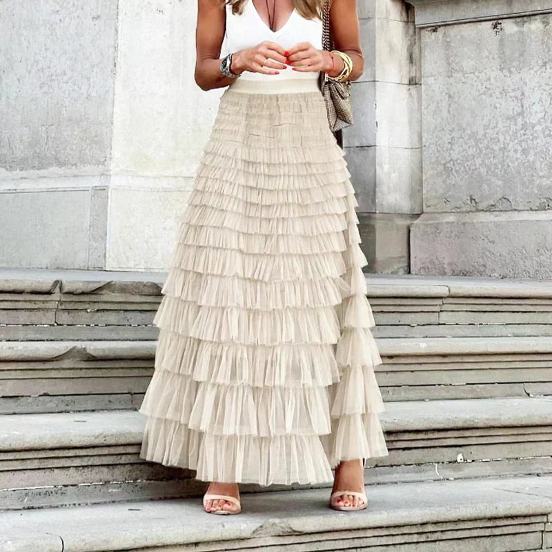 Leif | Women's High-Waisted Ruffle Tiered Maxi Skirt
