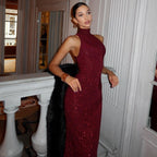 Camilla | Women's Elegant Sequin Halter Neck Bodycon Maxi Prom Dress