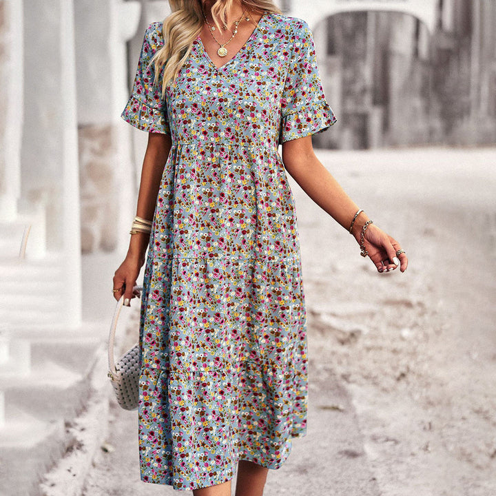 Hortense | Women's Floral V-Neck Ruffle Sleeve Midi Dress