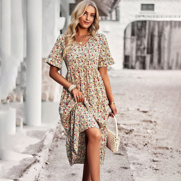 Hortense | Women's Floral V-Neck Ruffle Sleeve Midi Dress
