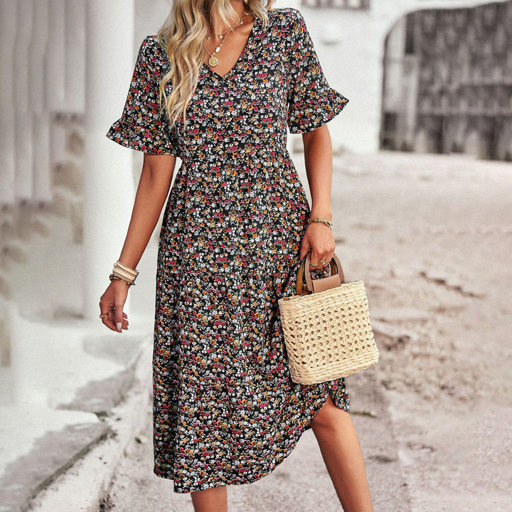 Hortense | Women's Floral V-Neck Ruffle Sleeve Midi Dress