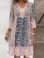 Kinvara | Women's Floral Print Lace Trim Midi Dress