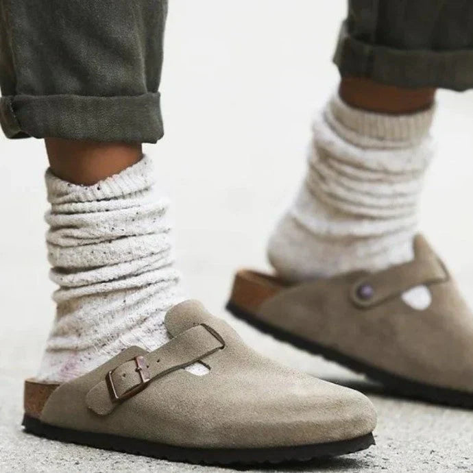 Senovia | Women's Buckle Strap Slip-On Flat Clogs