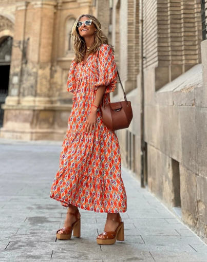 Celandine | Women's Printed V-Neck Long Sleeve Maxi Dress