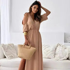 Osvifa | Women's Cold Shoulder Wrap V-Neck Maxi Dress