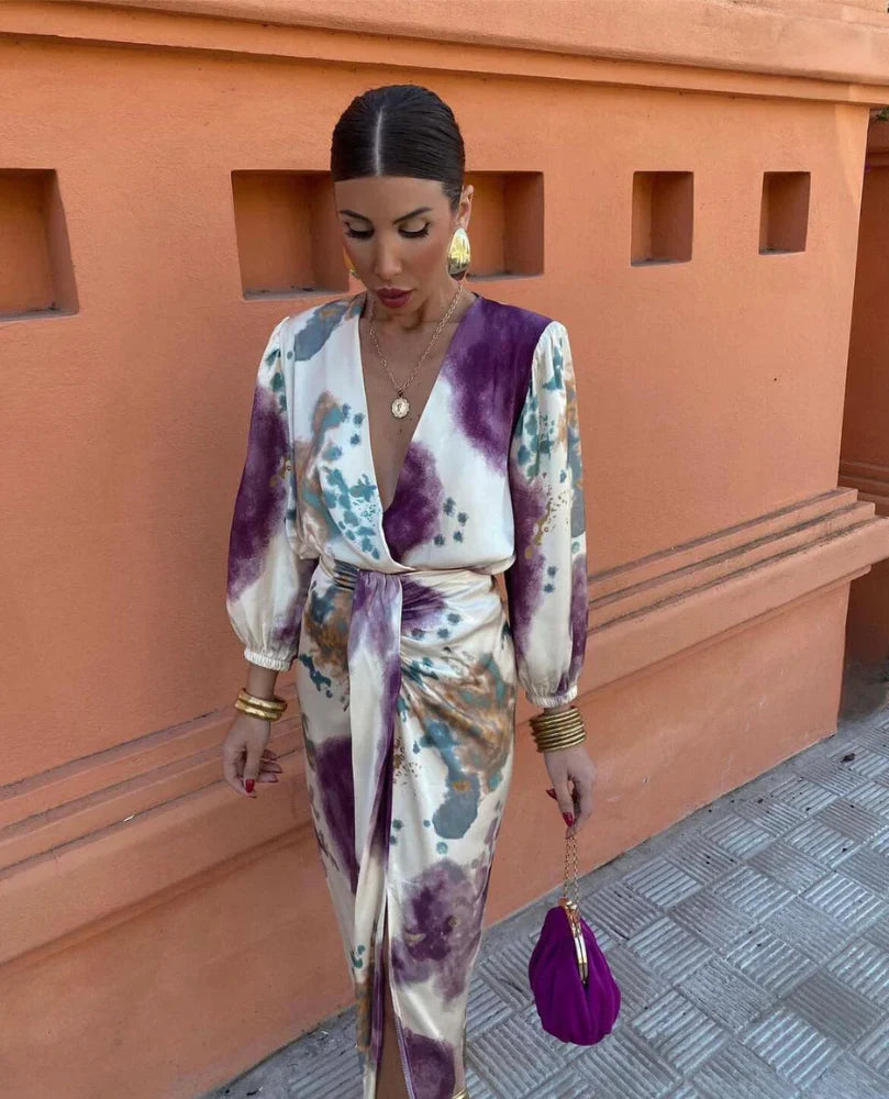 Jana | Women's Floral Print Long Sleeve Wrap Midi Dress