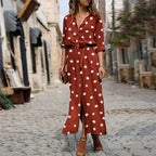 Zephira | Women's Polka Dot Long Sleeve Button-Down Maxi Dress