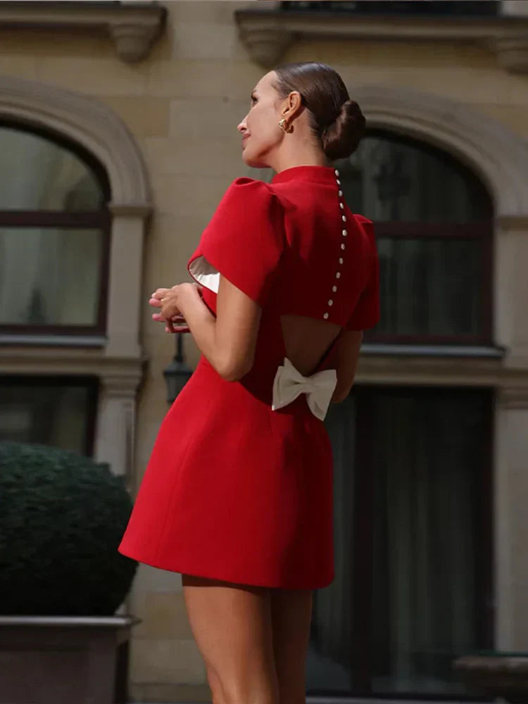 Novalee | Women's Puff Sleeve High Neck Mini Dress