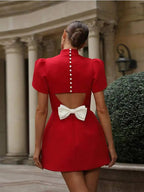 Novalee | Women's Puff Sleeve High Neck Mini Dress