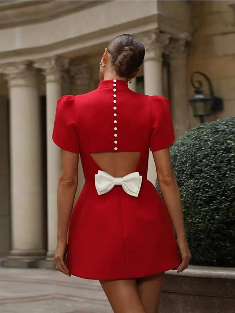 Novalee | Women's Puff Sleeve High Neck Mini Dress