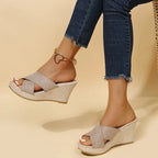 Loveday | Women's Cross Strap Espadrille Wedge Sandals